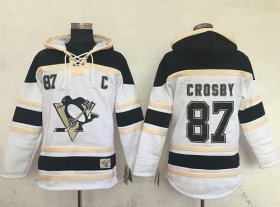 Wholesale Cheap Penguins #87 Sidney Crosby White Sawyer Hooded Sweatshirt Stitched NHL Jersey