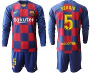 Wholesale Cheap Barcelona #5 Sergio Home Long Sleeves Soccer Club Jersey
