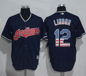 Wholesale Cheap Indians #12 Francisco Lindor Navy Blue USA Flag Fashion Stitched MLB Jersey