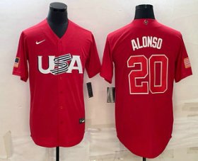 Cheap Men\'s USA Baseball #20 Pete Alonso 2023 Red World Classic Stitched Jersey