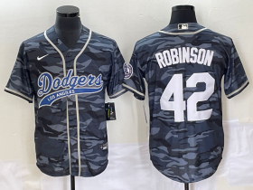 Wholesale Cheap Men\'s Los Angeles Dodgers #42 Jackie Robinson Grey Camo Cool Base With Patch Stitched Baseball Jersey