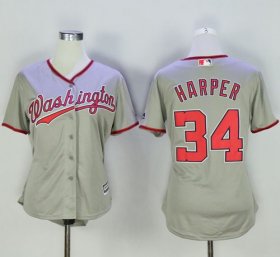 Wholesale Cheap Nationals #34 Bryce Harper Grey Women\'s Road Stitched MLB Jersey