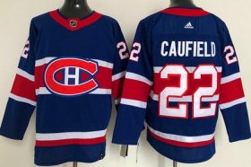 Wholesale Cheap Men\'s Montreal Canadiens #22 Cole Caufield Blue 2021 Reverse Retro Stitched NHL Jersey