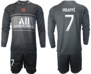 Wholesale Cheap Men 2021-2022 ClubParis Saint-GermainSecond away black Long Sleeve 7 Soccer Jersey