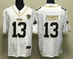 Wholesale Cheap Men's San Francisco 49ers #13 Brock Purdy White Gold With 75th Anniversary Patch Stitched Jersey