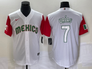 Wholesale Cheap Men's Mexico Baseball #7 Julio Urias Number 2023 White Red World Classic Stitched Jersey 38