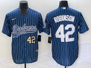 Wholesale Cheap Men's Los Angeles Dodgers #42 Jackie Robinson Number Blue Pinstripe Cool Base Stitched Baseball Jersey
