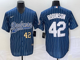 Wholesale Cheap Men\'s Los Angeles Dodgers #42 Jackie Robinson Number Blue Pinstripe Cool Base Stitched Baseball Jersey