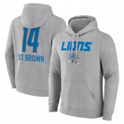 Cheap Men's Detroit Lions #14 Amon-Ra St. Brown Heather Gray Team Wordmark Player Name & Number Pullover Hoodie