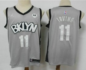 Wholesale Cheap Men\'s Brooklyn Nets #11 Kyrie Irving Light Grey 2021 Brand Jordan Swingman Stitched NBA Jersey With NEW Sponsor Logo