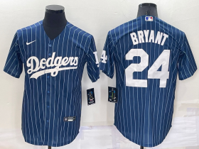 Wholesale Cheap Men\'s Los Angeles Dodgers #24 Kobe Bryant Navy Blue Pinstripe Stitched MLB Cool Base Nike Jersey