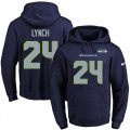 Wholesale Cheap Nike Seahawks #24 Marshawn Lynch Navy Blue Name & Number Pullover NFL Hoodie
