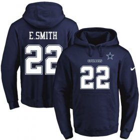Wholesale Cheap Nike Cowboys #22 Emmitt Smith Navy Blue Name & Number Pullover NFL Hoodie
