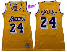 Wholesale Cheap Women\'s Los Angeles Lakers #24 Kobe Bryant Yellow Hardwood Classics Soul Swingman Throwback Jersey Dress