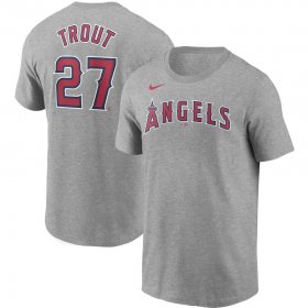 Wholesale Cheap Los Angeles Angels #27 Mike Trout Nike Name & Number T-Shirt Gray