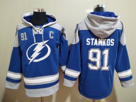 Wholesale Cheap Men\'s Hockey Tampa Bay Lightning #91 Steven Stamkos Royal Blue Hoodie