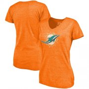 Wholesale Cheap Women's Miami Dolphins NFL Pro Line by Fanatics Branded Orange Distressed Team Logo Tri-Blend T-Shirt