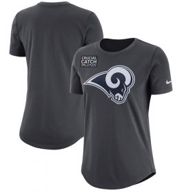Wholesale Cheap NFL Women\'s Los Angeles Rams Nike Anthracite Crucial Catch Tri-Blend Performance T-Shirt