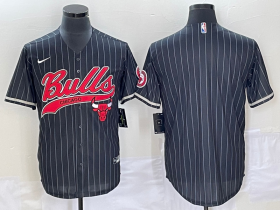 Wholesale Cheap Men\'s Chicago Bulls Blank Black Pinstripe Cool Base Stitched Baseball Jersey