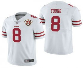 Wholesale Cheap Men\'s San Francisco 49ers #8 Steve Young White 75th Anniversary Patch 2021 Vapor Untouchable Stitched Nike Limited Jersey
