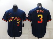 Wholesale Cheap Men's Houston Astros #3 Jeremy Pena Number Navy Blue Rainbow Stitched MLB Cool Base Nike Jersey