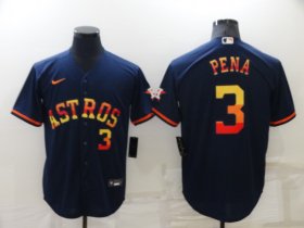 Wholesale Cheap Men\'s Houston Astros #3 Jeremy Pena Number Navy Blue Rainbow Stitched MLB Cool Base Nike Jersey