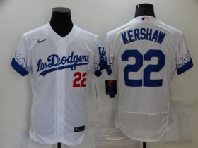 Wholesale Cheap Men\'s Los Angeles Dodgers #22 Clayton Kershaw White 2021 City Connect Flex Base Stitched Jersey