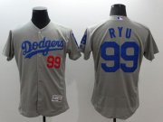 Wholesale Cheap Dodgers #99 Hyun-Jin Ryu Grey Flexbase Authentic Collection Stitched MLB Jersey