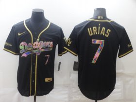 Wholesale Cheap Men\'s Los Angeles Dodgers #7 Julio Urias Black Iridescent Logo Stitched MLB Cool Base Nike Jersey