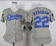 Wholesale Cheap Dodgers #22 Clayton Kershaw Grey Alternate Road 2018 World Series Women's Stitched MLB Jersey