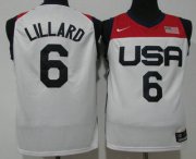 Wholesale Cheap Men's USA Basketball #6 Damian Lillard 2021 White Tokyo Olympics Stitched Home Jersey