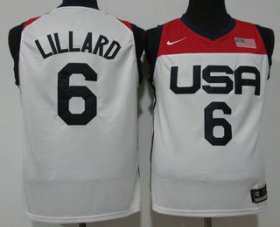 Wholesale Cheap Men\'s USA Basketball #6 Damian Lillard 2021 White Tokyo Olympics Stitched Home Jersey