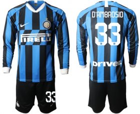Wholesale Cheap Inter Milan #33 D\'Ambrosio Home Long Sleeves Soccer Club Jersey