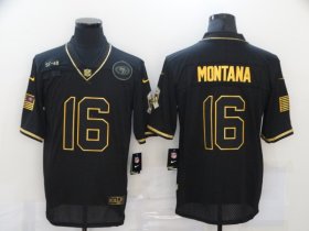 Wholesale Cheap Men\'s San Francisco 49ers #16 Joe Montana Black Gold 2020 Salute To Service Stitched NFL Nike Limited Jersey