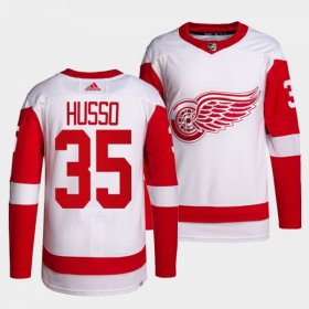 Men\'s Detroit Red Wings Authentic Primegreen #35 Ville Husso White Away Jersey