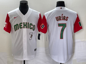 Wholesale Cheap Men\'s Mexico Baseball #7 Julio Urias Number 2023 White Red World Classic Stitched Jersey 48