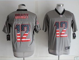 Wholesale Cheap Nike Patriots #12 Tom Brady Grey Men\'s Stitched NFL Elite USA Flag Fashion Jersey