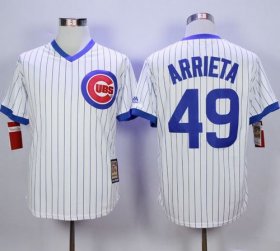 Wholesale Cheap Cubs #49 Jake Arrieta White Strip Home Cooperstown Stitched MLB Jersey