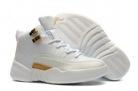 Wholesale Cheap Kids\' Air Jordan 12 Shoes White/Gold