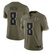 Wholesale Cheap Men's Atlanta Falcons #8 Kyle Pitts 2022 Olive Salute To Service Limited Stitched Jersey