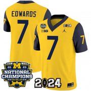 Cheap Men's Michigan Wolverines #7 Donovan Edwards Yellow Navy 2024 F.U.S.E. With 2023 National Champions Patch Stitched Jersey