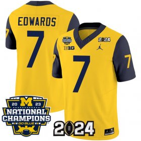 Cheap Men\'s Michigan Wolverines #7 Donovan Edwards Yellow Navy 2024 F.U.S.E. With 2023 National Champions Patch Stitched Jersey