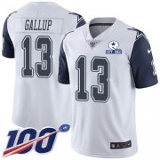 Wholesale Cheap Nike Cowboys #13 Michael Gallup White Men's Stitched With Established In 1960 Patch NFL Limited Rush 100th Season Jersey