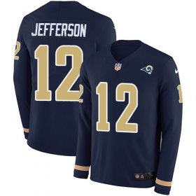 Wholesale Cheap Nike Rams #12 Van Jefferson Navy Blue Team Color Men\'s Stitched NFL Limited Therma Long Sleeve Jersey