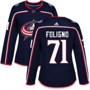 Wholesale Cheap Adidas Blue Jackets #71 Nick Foligno Navy Blue Home Authentic Women's Stitched NHL Jersey