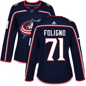 Wholesale Cheap Adidas Blue Jackets #71 Nick Foligno Navy Blue Home Authentic Women\'s Stitched NHL Jersey