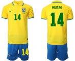 Cheap Men's Brazil #14 Militao Yellow Home Soccer Jersey Suit