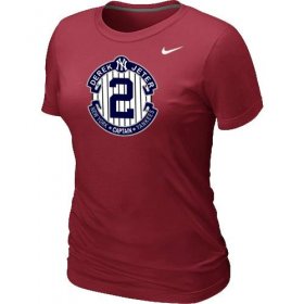 Wholesale Cheap Women\'s Nike New York Yankees #2 Derek Jeter Official Final Season Commemorative Logo Blended T-Shirt Red
