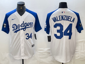 Cheap Men\'s Los Angeles Dodgers #34 Toro Valenzuela Number White Blue Fashion Stitched Cool Base Limited Jerseys
