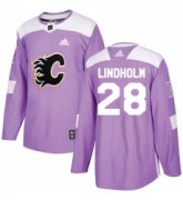 Wholesale Cheap Men's Adidas Calgary Flames #28 Elias Lindholm Purple Authentic Fights Cancer Stitched NHL Jersey